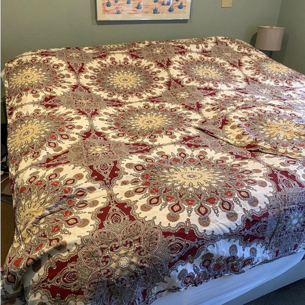 Noble Excellence Queen Cotton/Linen Boho Medallion Button Duvet Cover & 2 Shams